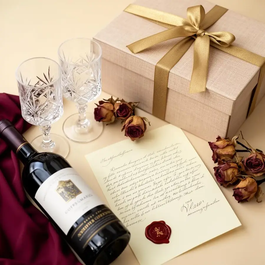 Kit personalizado Livnyer Atelier com vinho, taças e carta