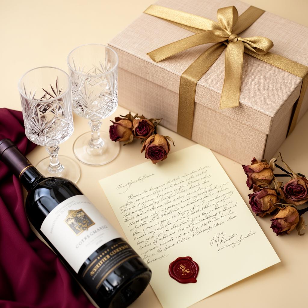 Kit personalizado Livnyer Atelier com vinho, taças e carta